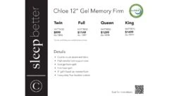 Chloe 12" Gel Memory Firm Mattress -Furniture Sale Store Chloe Gel Memory Foam price cards July 2023 main