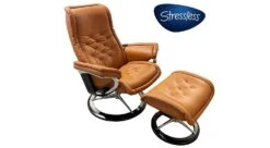 Royal Medium Stressless Chair And Ottoman With Signature Base In Paloma New Cognac