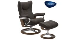 Wing Medium Stressless Chair And Ottoman With Signature Base In Paloma Chestnut