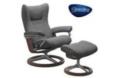 Wing Large Stressless Chair And Ottoman With Signature Base In Paloma Neutral Grey